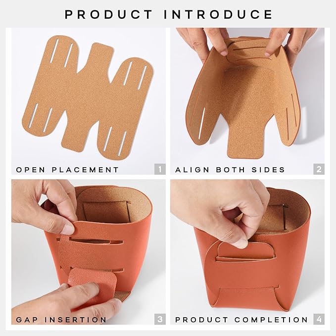 HOMIEAZICOZI 2-Pack Cork Leather Desk Accessories Storage - Pencil Pen Holder - Makeup Brush Holder Organizer - Stylish Addition to Home Decor (Orange)