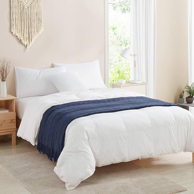 BOURINA Navy Throw Blanket 50 x90 Inches Throw Textured Solid Soft Sofa Throw Bed Runner Couch Cover Knitted Decorative Blanket Bed Runner