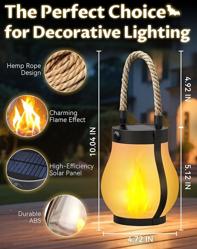 Kaliqo Solar Lanterns Outdoor Lights, Hemp Rope Flame Lights, Dancing Flame Solar Lights,It is Suitable for Outdoor Camping, Home Garden Decoration, Etc. (3pcs)