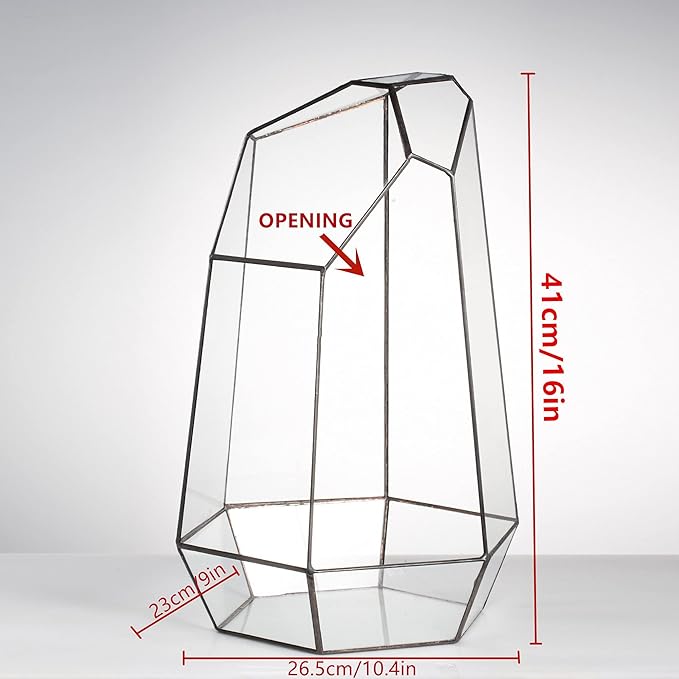 NCYP Large Geometric Terrarium - 16 Inches Tall Irregular Open Glass Terrarium Pot - Home Garden Tabletop Decoration Planter for Air Plants Succulents, Handmade (NO Plants, No Door)
