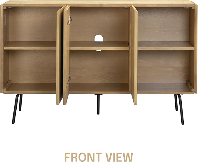 NTC Veil Modern Sideboard with 3 Doors, Buffet Cabinet with Vertical Groove Design and Metal Legs, Storage Cabinet for Living Room, and Hallway, Effortless Assembly, Sand