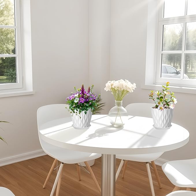 10 Pack 5 Inch Plant Pots with Drainage and Saucers, White Plastic Flower Pots for Indoor and Outdoor Plants, Stackable Nursery Planters for Houseplants and Herbs, White