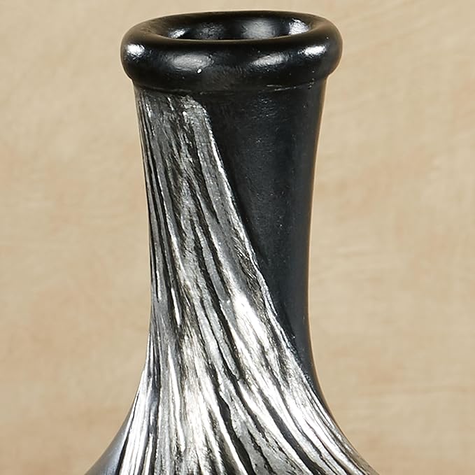 Textured Swirl Silver Black Decorative Modern Table Vases Set of 2