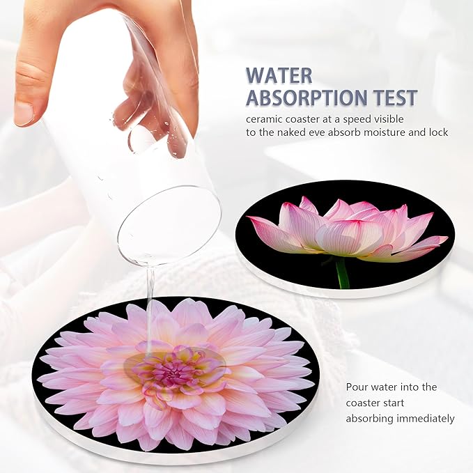 Drink Coasters Set of 6 with Holder, Sunflower Rose Flower Absorbent Ceramic Coasters with Cork Base,Fit All Cups,Great Gift for Housewarming,Room Decor,Bar,Holiday Party