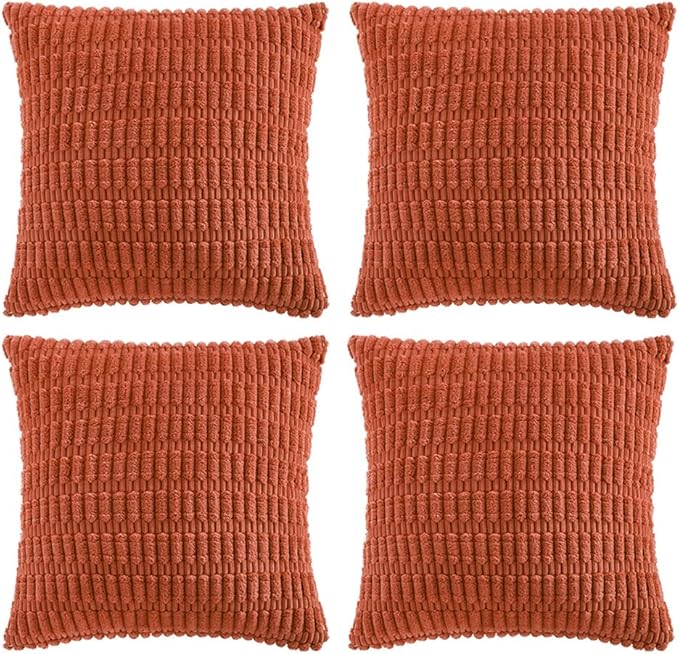 Fancy Homi 4 Packs Boho Burnt Orange Fall Decorative Throw Pillow Covers 16x16 Inch for Couch Bed Sofa, Rustic Modern Farmhouse Home Decor, Soft Plush Corduroy Cute Square Cushion Case 40x40 cm
