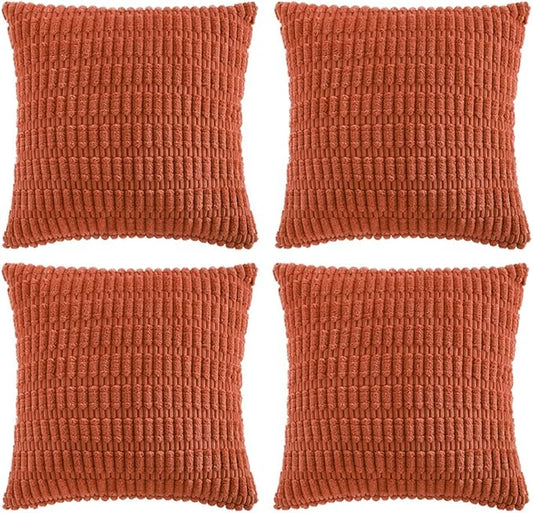 Fancy Homi 4 Packs Boho Burnt Orange Fall Decorative Throw Pillow Covers 16x16 Inch for Couch Bed Sofa, Rustic Modern Farmhouse Home Decor, Soft Plush Corduroy Cute Square Cushion Case 40x40 cm