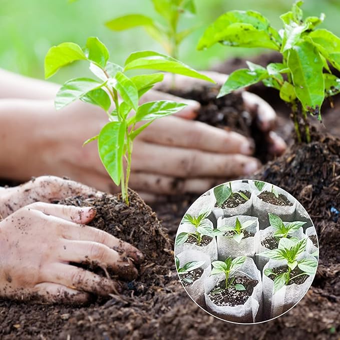 GREANER 200 PCS Nursery Grow Bags, 7.8x8.6 inch Fabric Seedling Plant Grow Bags, Vegetables Fabric Plant Pots for Gardening Seed Starts - White