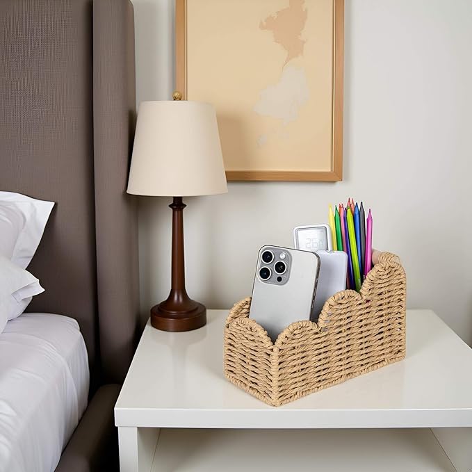 CubesLand Scalloped Pen Pencil Holder Cup, Makeup Brush Holder, TV Remote Control Holder Bedside Organizer, Office Desk Caddy Storage Organizer Accessories, Fits Farmhouse Rustic Office Decor, Beige