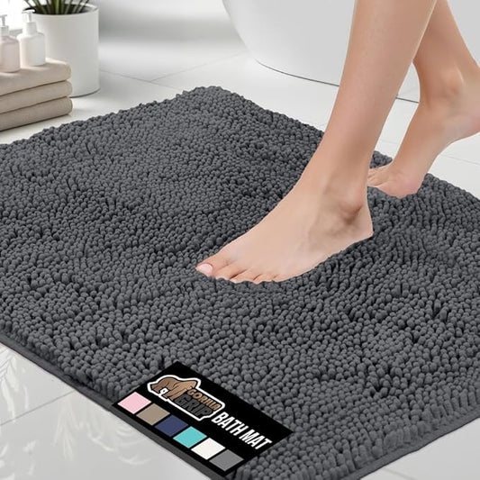 GORILLA GRIP Bath Rug Mat 48x24, Soft Absorbent Chenille, Quick Dry Microfiber Mats, Rubber Backing Washable Shower Floor Rugs, Bathmat Runner, US Designed Bathroom Home Decor Accessories Charcoal
