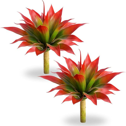 Artificial Agave 22" Faux Agave Fake Greenery Outdoor Artificial Plant Fake Plant for Indoor Home Decoration Plastic Plant Outdoor Decor Front Porch Decor Simulation Plants (Red 2Pcs) No Vase