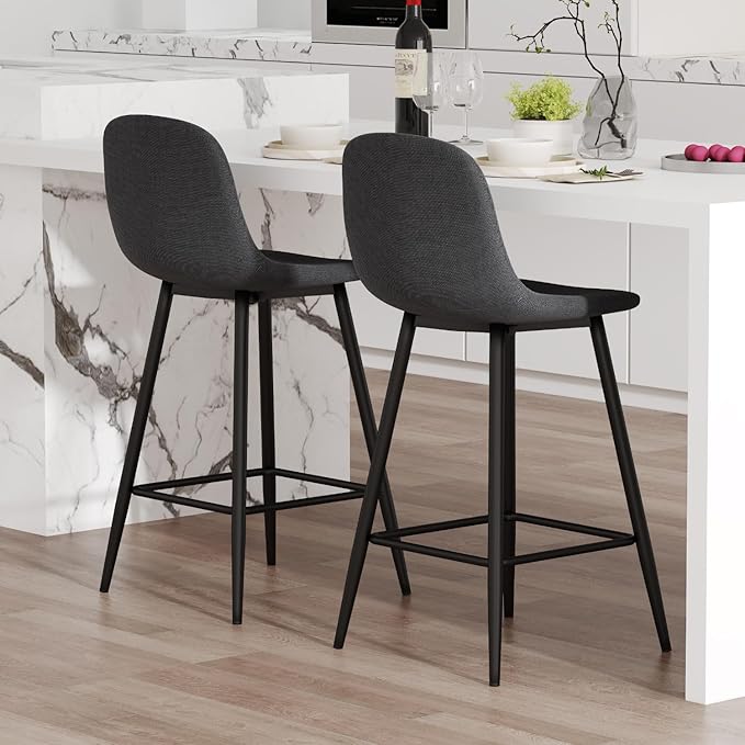 Grey Barstools Set of 2, 24.6" Counter Height Bar Stools with Back & Metal Footrest, Modern Island Chairs Set of 2 for Kitchens Island Home Bar