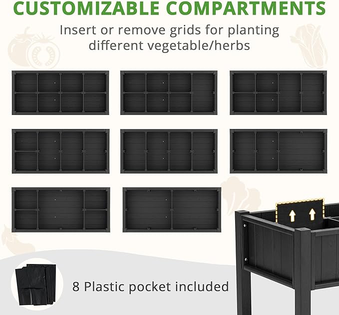 LUE BONA Elevated Planter Box with Legs and Shelf, 47 * 21 * 30in, 8 DIY Pocket HDPS Raised Garden Bed with Tools, 3-Year Warranty, No Crack, Large Outdoor Herb Raised Beds for Gardening Vegetables