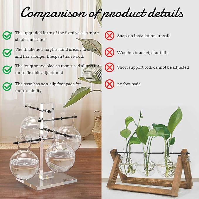Plant Terrarium with Acrylic Stand Plant Propagation Station Air Planter 4 Bulb Glass Vase Metal Swivel Holder Plant Gift for Hydroponics Home Garden Office Decoration