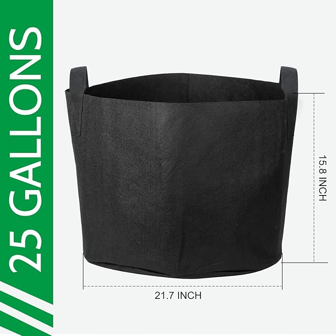 JERIA 12-Pack 25 Gallon, Vegetable/Flower/Plant Grow Bags, Aeration Fabric Pots with Handles (Black), Come with 12 Pcs Plant Labels