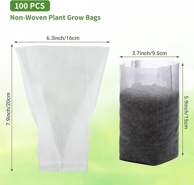 GREANER Biodegradable Seed Nursery Bags - 6.6x7.8 inches, 100PCS Non-Woven Plants Grow Bags for Vegetables, Fabric Seedling Pots Plants Pouch for Flower Fruit Tree, Garden Agricultural Supply