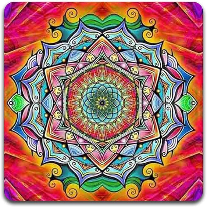 Mandala Pattern Square Coaster Set - Made of Recycled Rubber - Set of 4