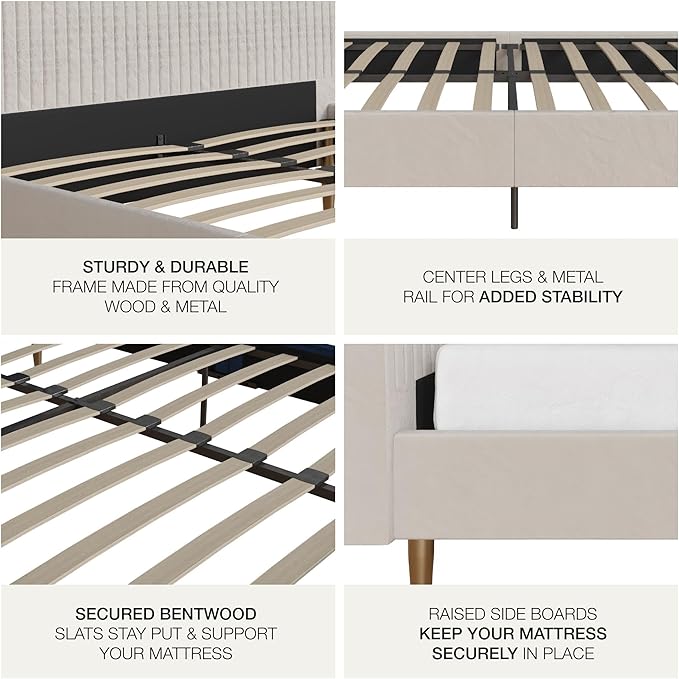 Mr. Kate Daphne Upholstered Bed with Vertical Channel Tufted Headboard, Full, Ivory Velvet