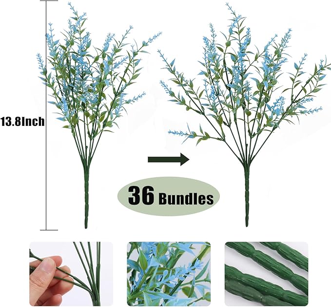 RECUTMS Spring Decoration, Artificial Greenery,Outdoor Artificial Flowers Fake Outdoor Plants, Faux Greenery for Indoor Outside Hanging Plants Garden Porch Window Box Home Farmhouse Décor(Blue)