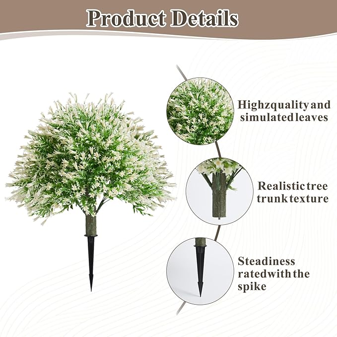 Artificial Campanula with White Bellflower Garden Accents, Set of 2, 22 Inches with Metal Stands, Faux Ornamental Grass Decor for Outdoor Lawn & Patio