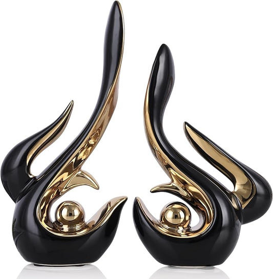 DOVDOV Black and Gold Decor, Ceramic Abstract Sculptures and Statues, Modern Art mid Century Decor Coffee Table Living Room Dining Room Table Bedroom Office Home Shelves Fireplace countertop Decor.