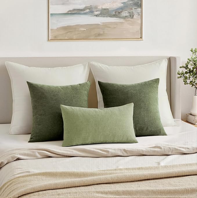 MIULEE Sage Green Couch Pillow Covers 12x20 Inch, Set of 2 Soft Spring Chenille Decorative Lumbar Throw Pillow Covers Farmhouse for Sofa Living Room Bed