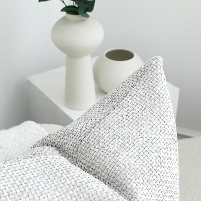 Stellhome Pack of 2 Woven Textured Decorative Throw Pillow Covers Soft Chenille Accent Luxury Cushion Cases for Living Room Couch Bed Sofa Farmhouse Boho Home, 16x16 inch, Light Grey