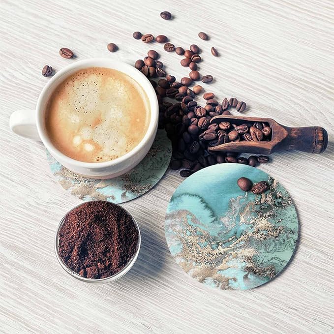 Natural Stone Rose Gold Marble Drink Coasters Modern Delicate Stone Liquid Ink Water Fluid Design Housewarming Presentss for New Home Present for Friends,2 Pcs,4 X 4 X 0.35 Inches