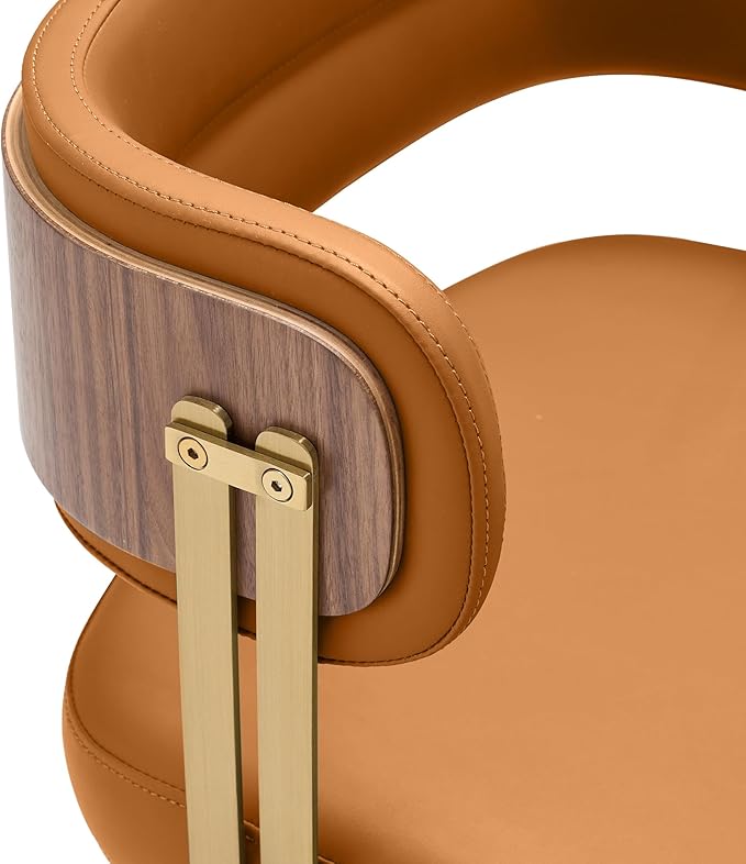 Modern Mid-Century Upholstered Leather Dining Chairs Set of 2 with Thick High-Resilience Foam, Walnut Wood Veneer,Dining Chairs with Anti-Slip Pads,Cinnamon Orange