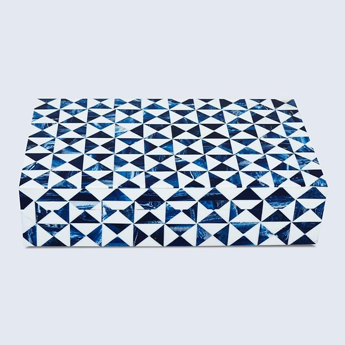 Handicrafts Home Handmade Marquet Indigo Collection Decorative Jewelry Box Organizer – Keepsakes, Trinkets, and Home Decor – Antique Coffee Table Storage, Memory Box, Farmhouse Style Decor, 10x6x2.5