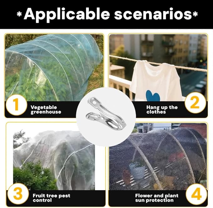 40-Pack Stainless Steel Garden Clamps – Strong Grip Clips for Netting, Shade Fabric, and Plant Covers on Hoops or Frames