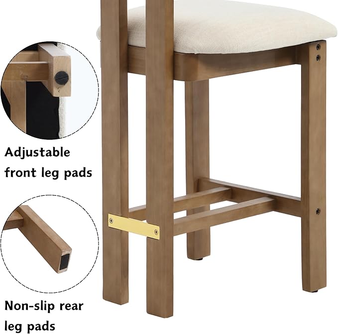 26” Counter Stools Set of 2 Counter Height Bar Stools with Back and Solid Wood Legs Modern Farmhouse Linen Upholstered Kitchen Bar Stools Countertop Chairs, Beige