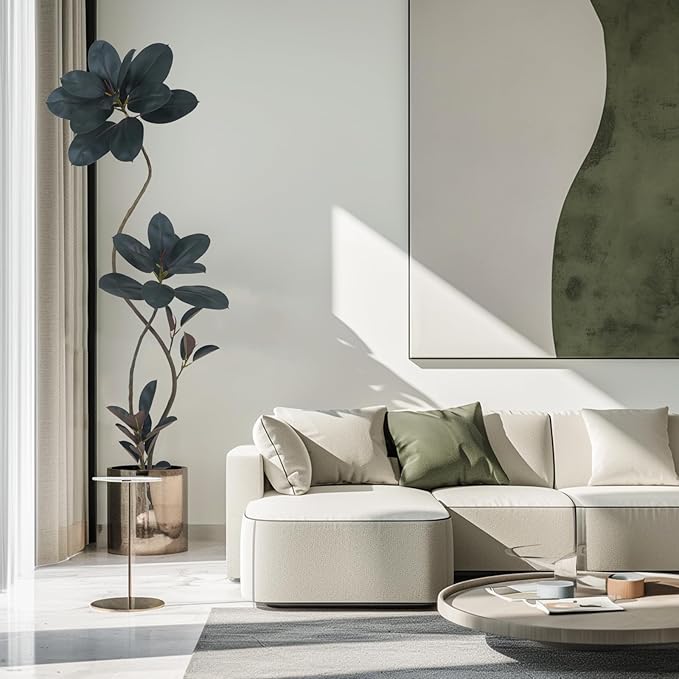 Artificial Rubber Tree Plant, 72 Inch Indoor Tree, Green with Round Planter, All Season Home Decor (Black, 6ft)