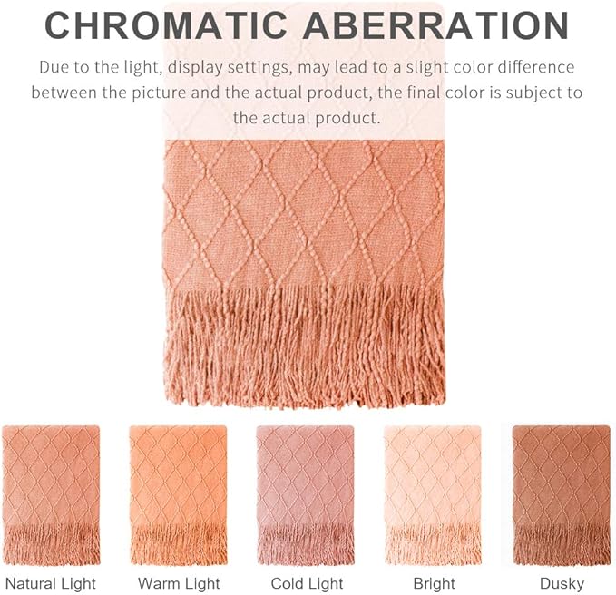 BOURINA Orange Throw Blanket 60x80 Inches Throw Textured Solid Soft Sofa Throw Couch Knitted Decorative Blanket