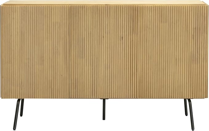 NTC Veil Modern Sideboard with 3 Doors, Buffet Cabinet with Vertical Groove Design and Metal Legs, Storage Cabinet for Living Room, and Hallway, Effortless Assembly, Sand