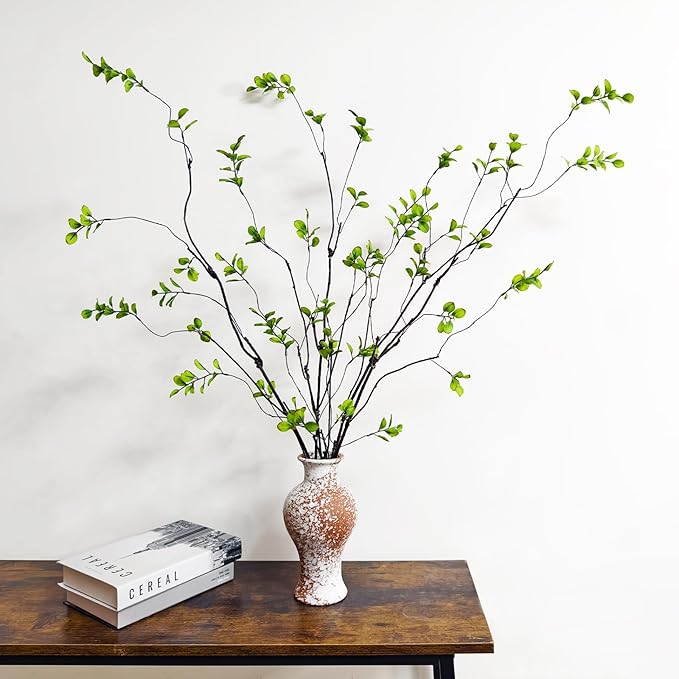 4 Pcs Artificial Ficus Branches Faux Eucalyptus Stems, 47.2 Inch Fake Greenery Stems Artificial Plants for Vase Filler Decoration, Fake Leaves Branches Centerpieces Decor