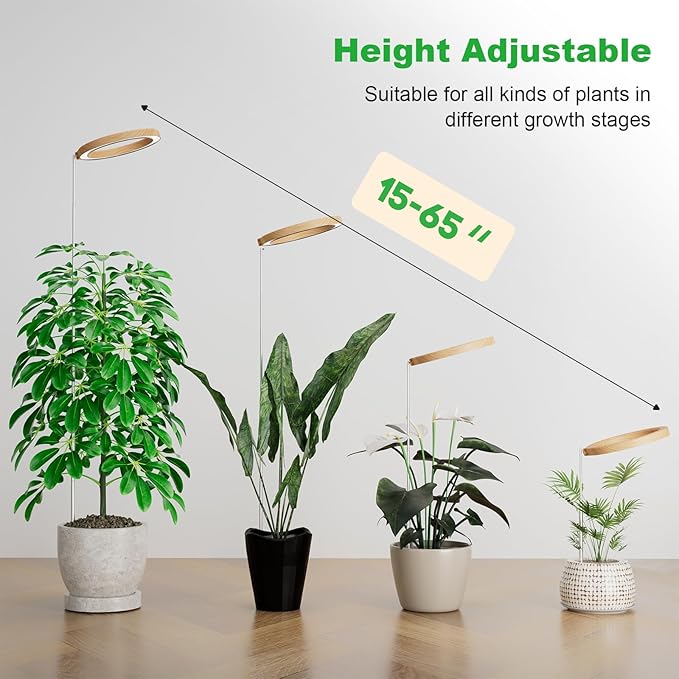 10" Grow Lights for Indoor Plants Full Spectrum,Indoor Plant Light for Indoor Growing with 160LEDs,Height Adjustable 11"-65" for Large Plant,Auto On/Off Timer 3/9/12H,9 Dimmable Brightness,Wood Grain