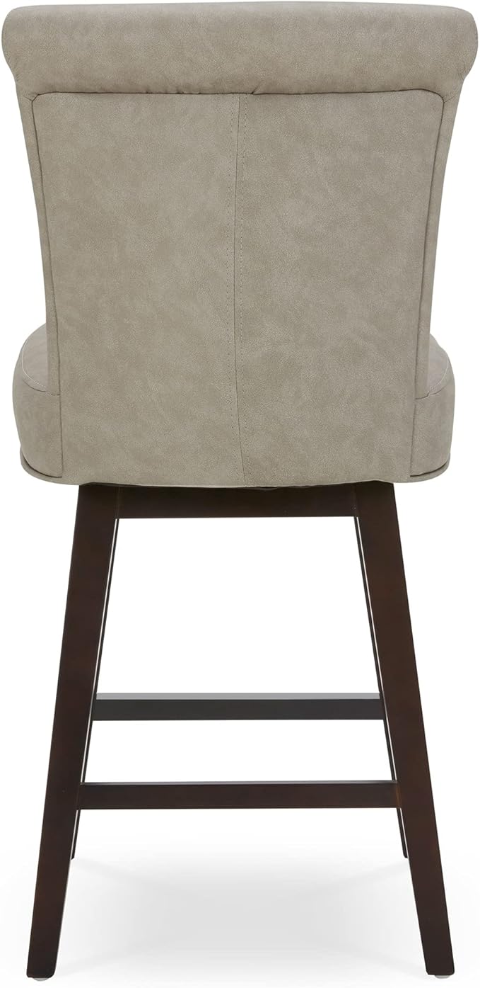 CHITA 26 Inch Counter Height Swivel Bar Stools Set of 2, FSC Certified Modern Upholstered Faux Leather Swivel Barstool Chair with Back, Stone Grey