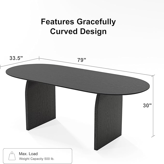 Casaphoria 79" Large Dining Table for 8, Wood Oval Living Room Table, Modern Farmhouse Kitchen Table with Scratch-Resistant Top & Wood Pedestal, Easy Assembly and Clean, Black