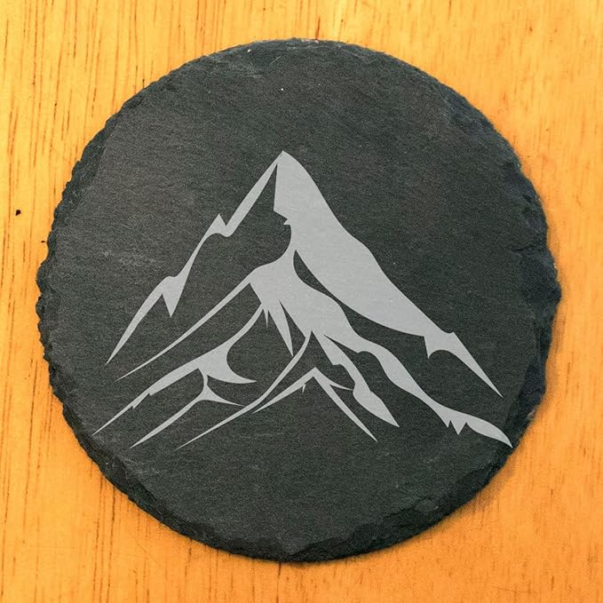 Mountain Majesty Slate Coasters with Stunning Mountain Scene Design - Perfect for Home and Office Decor and Protection of Surfaces, Available in Square or Round Coasters - Round Slate - Set of 5