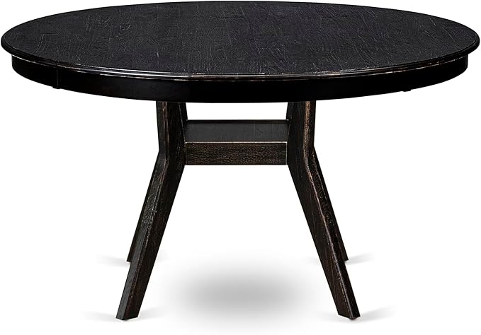 F58-11-TP - Kitchen Table with Acacia Wood Round Tabletop, Sand Blasted Black Finish