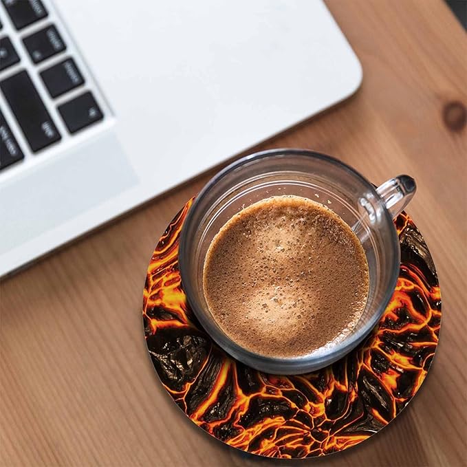 Hot Burned Fissure Coasters for Drinks Heat Lava Orange Yellow Fire Crack Stone Liquid Hell Flame for Tabletop Protection Coffee Table Living Room Kitchen Office Home Decor 2 Pcs,4 Inch