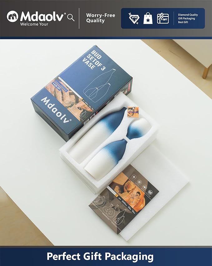 Matte Blue Vase Set Navy Blue Decor Coastal Decor Vases for Kitchen Island Living Room Office Table Fireplace Mantle Decorations & Bathroom Shelf Decor Centerpiece Table Decorations Ceramic