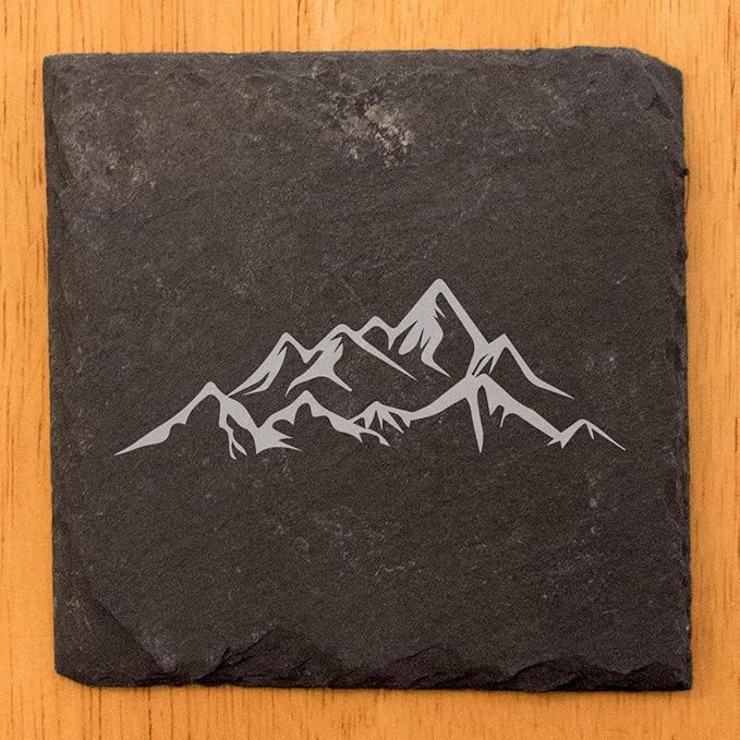 Mountain Majesty Slate Coasters with Stunning Mountain Scene Design - Perfect for Home and Office Decor and Protection of Surfaces, Available in Square or Round Coasters - Square Slate - Set of 4
