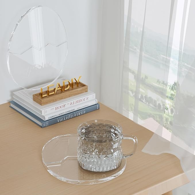 Acrylic Coaster Decorative Plates,2Pcs/Set Office Desk Accessories, Clear Dinosaur Egg Shape Coffee Cup Decor, Perfect for Tabletop Protection and Display.