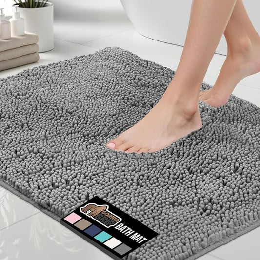 GORILLA GRIP Bath Rug Mat 60x17, Thick Soft Absorbent Chenille, Quick Dry Microfiber Mats, Rubber Backing Washable Shower Floor Rugs, Bathmat Runner, US Designed Bathroom Home Decor Accessories Grey