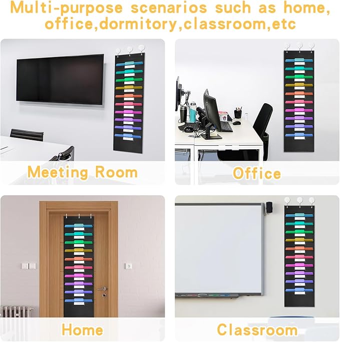 10-Pockets Hanging File Organizer with 3 Over-Door Hangers, Wall Mount Storage Chart with 10 Name Tags for Magazines, Files, Pens in Office & School