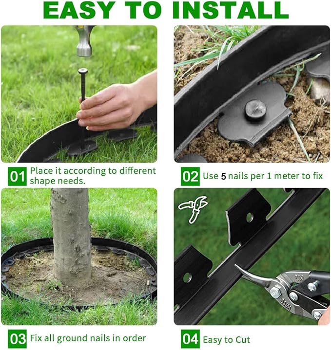 Landscape Edging 82FT, 4IN Tall Garden Edging Borders Black with 125pcs Plastic Stakes, Lawn Edging Flexible DIY Fence for Landscaping,Flower Bed,Grass,Gravel,Tree Surrounding