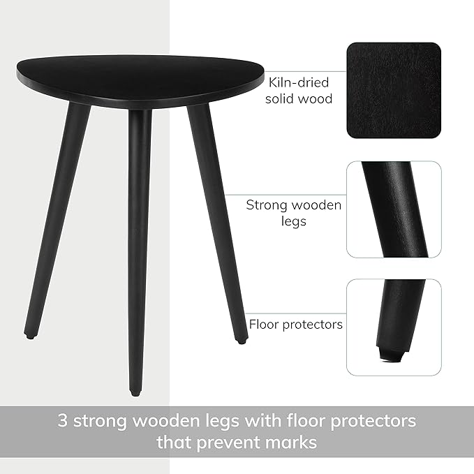 MH London Tri Pin Side Table I Handmade Natural Mango Wood, Naturally Moisture Resistant, Maintenance Free I 16" x 16" x 18" I Tora, Black