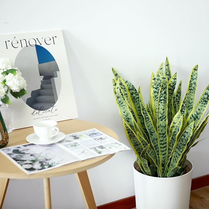 3 Pack Faux Snake Plants 31in Artificial UV Resistant Snake Outdoors Fake Sansevieria Plastic Plant with Large Green Leaves Greenery for Home Indoor Floor Office Store Front Porch Decorations