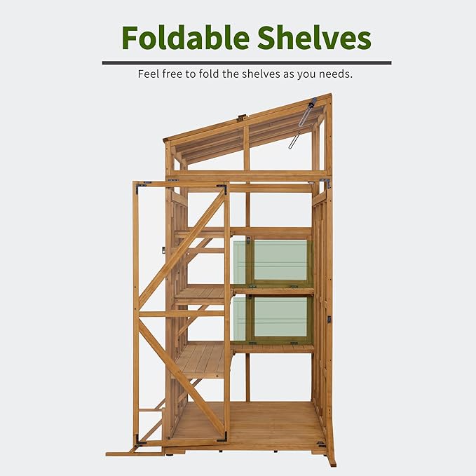 Macrout Wooden Walk-in Greenhouse with Acrylic Panels, Large Greenhouse for Outdoors with Openable Roof Vents with Lockable Door, G727